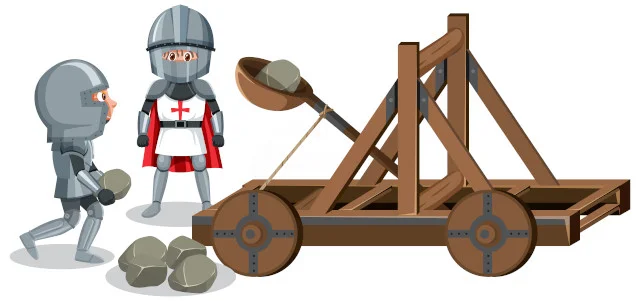 Mangonel Siege Weapon: Medieval Artillery and Siege Engine 1 Medieval mangonel catapult used in castle sieges
