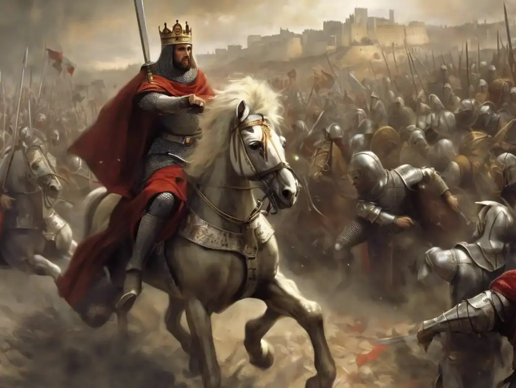 The Role and Life of a Medieval King: Power, Duties, and Daily Life 3 Medieval King in Battle Charging on armored Horse