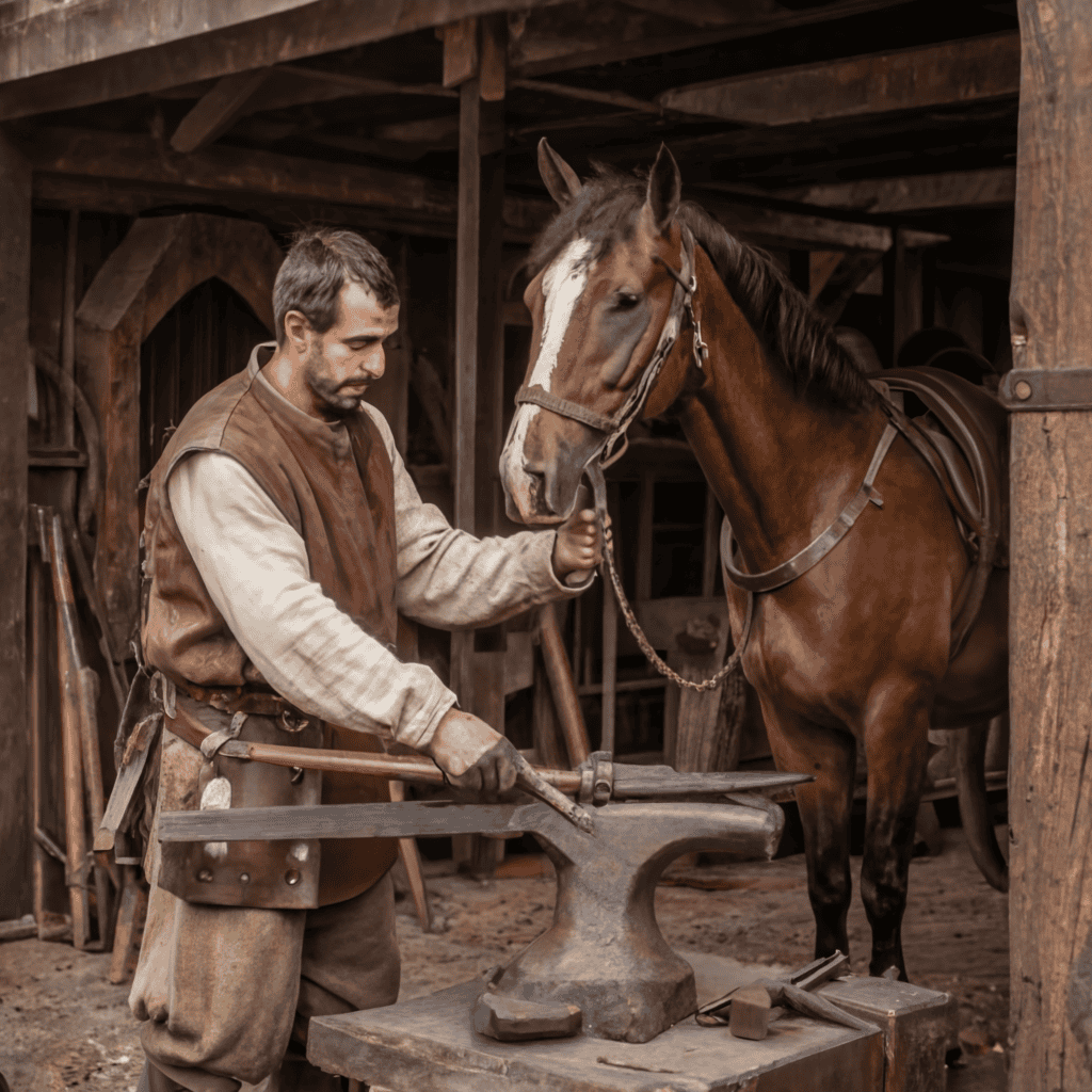 60 Medieval Jobs & Occupations: A Complete Guide to Work in the Middle Ages 2 A MEDIEVAL BLACKSMITH PUTTING ON A HORSESHOE FOR1 1