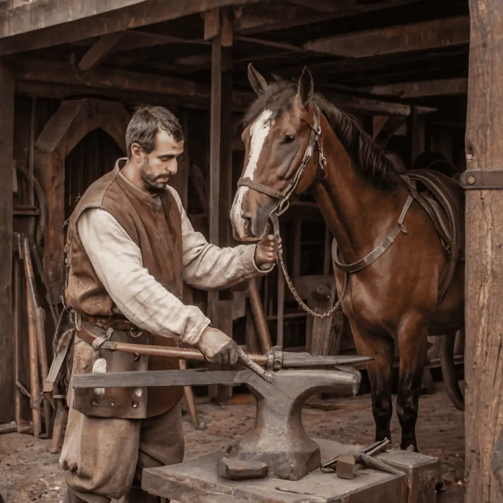 60 Medieval Jobs & Occupations: A Complete Guide to Work in the Middle Ages 2 A MEDIEVAL BLACKSMITH PUTTING ON A HORSESHOE FOR1 1