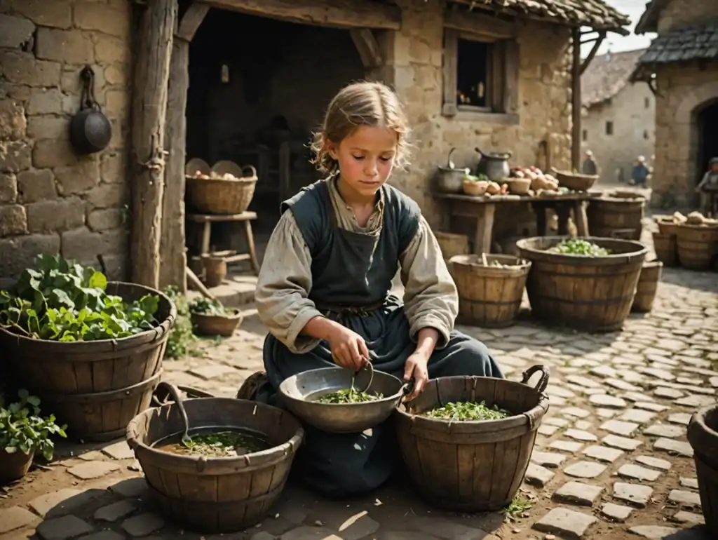 Medieval Life Children helping with chores