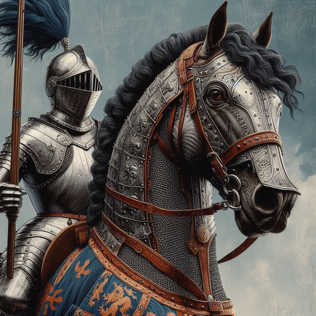 Plate Armour: The Evolution of Medieval Full Body Protection 1 Full suit of medieval plate armour displayed on a knight, including helmet, breastplate, and leg protection.