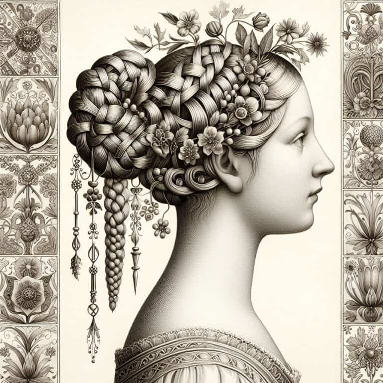Medieval Hairstyles: Historical Hair & Headwear from Peasants to Nobility 3 medieval noblewomen braids buns ribbons garlands (4)