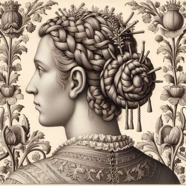 Medieval Hairstyles: Historical Hair & Headwear from Peasants to Nobility 2 medieval noblewomen braids buns ribbons garlands
