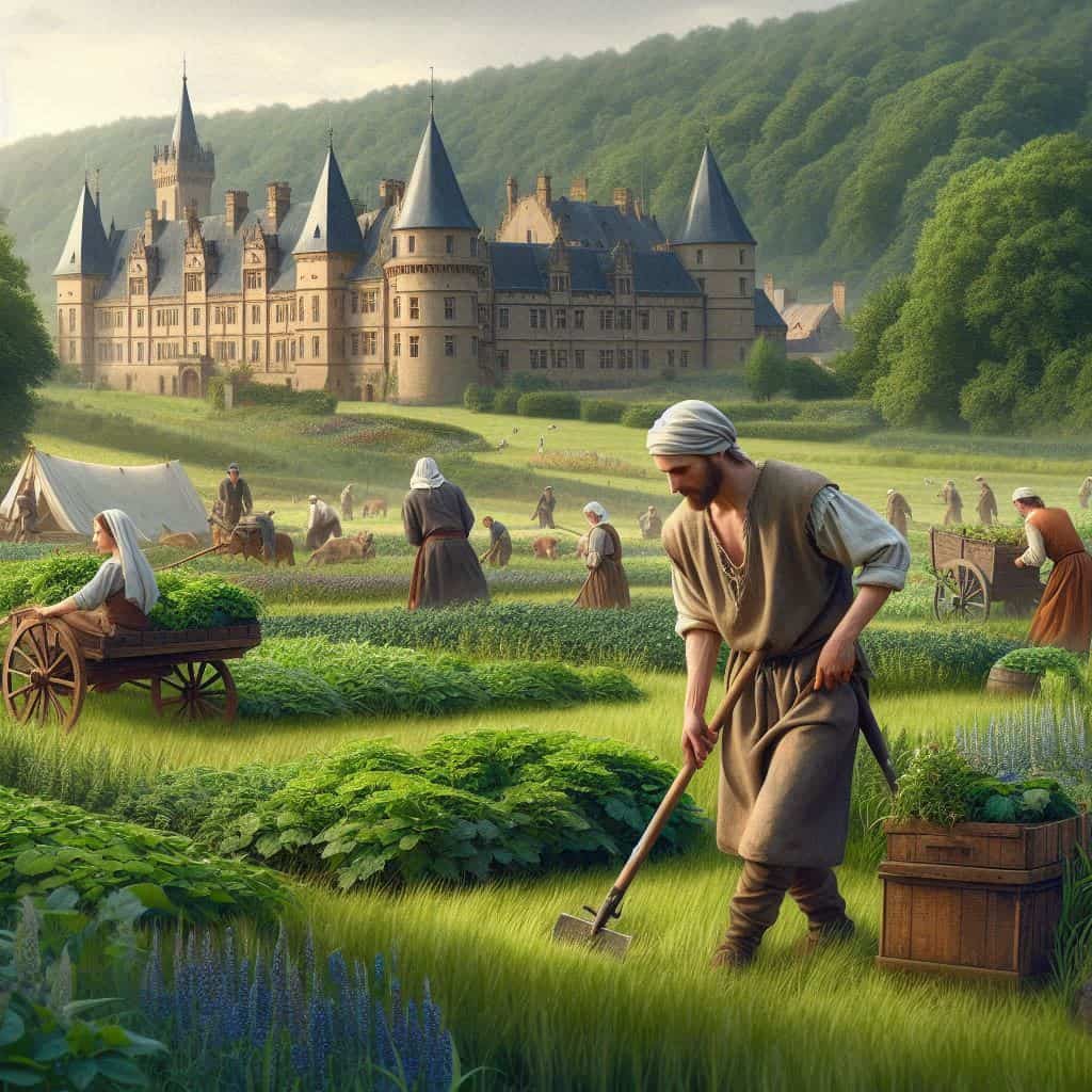 Medieval Peasants Explained: Life, Work, and Daily Struggles 3 medieval serf working on the lords manor estate (2)