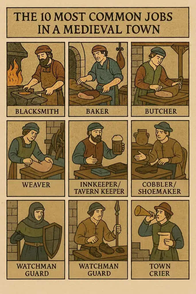 10 important jobs in a medieval town infographic