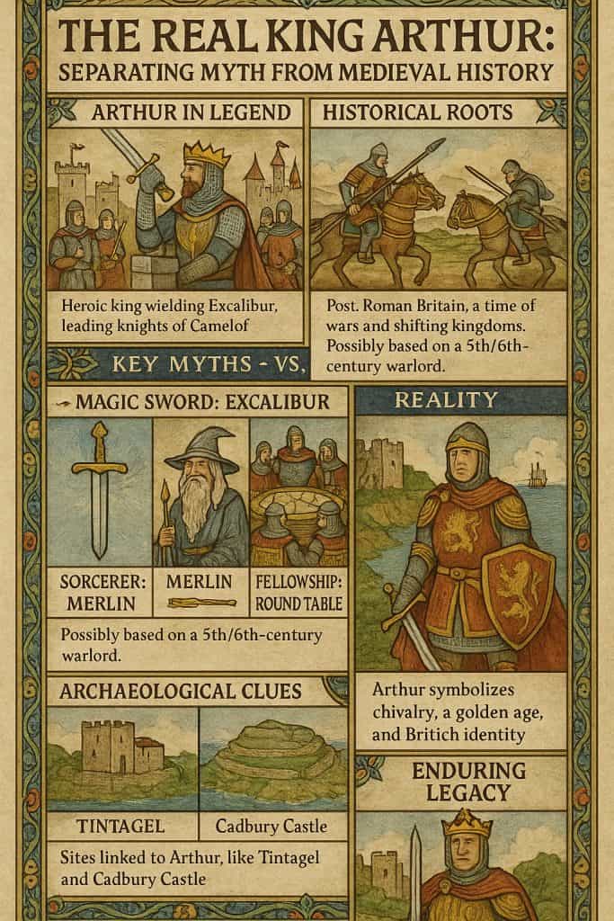 The Real King Arthur: Separating Myth from Medieval History 1 infographic illustration the real king arthur separating myth from medieval history