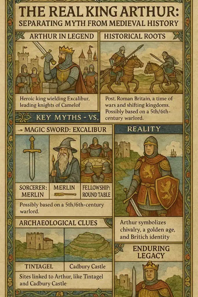 infographic illustration the real king arthur separating myth from medieval history 