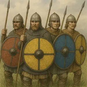 anglo saxon warriors with shields and spears