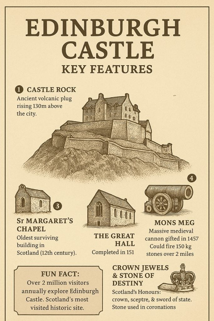 Medieval Scotland: History, Society, Culture, and Daily Life 5 Edinburgh Castle Key Features Explained infographic