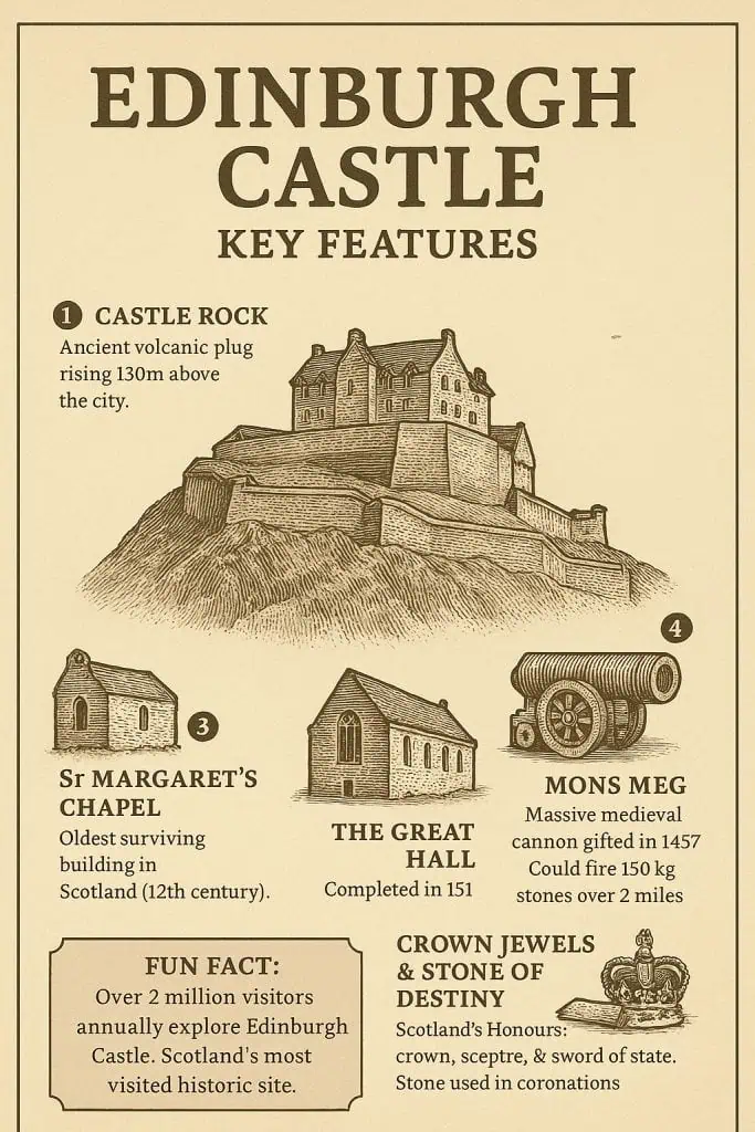 Edinburgh Castle Key Features Explained infographic