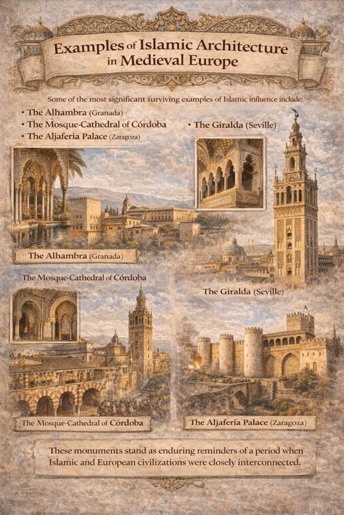 Islam in Medieval Europe: History, Rule, and Cultural Legacy 6 Examples of Islamic Architecture in Medieval Europe Infographic