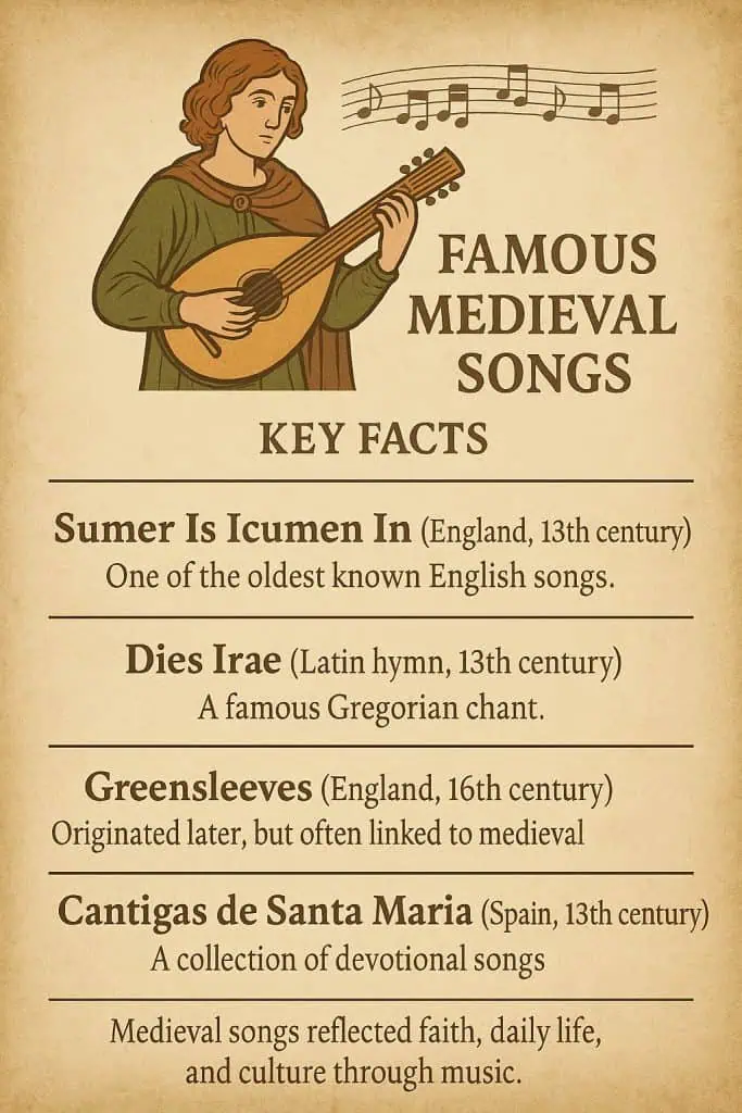 Medieval Songs: Music, Meaning, and Musical Life in the Middle Ages 2 Famous Medieval Songs Infographic