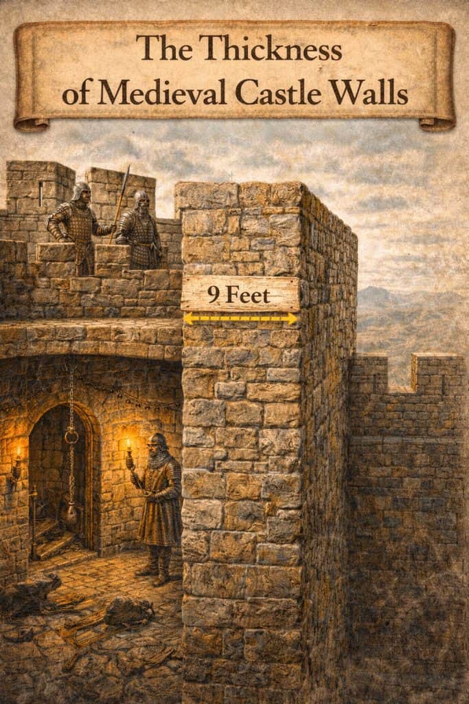 Defensive Parts of a Medieval Castle (Walls, Moats, Gatehouses & More) 9 thickness of medieval castle walls