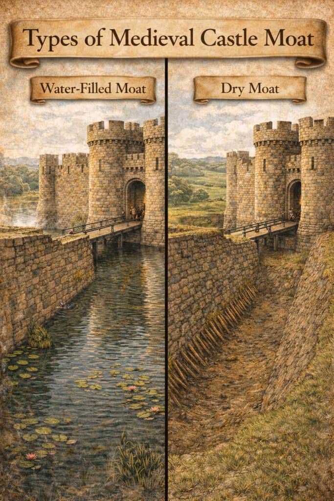 Defensive Parts of a Medieval Castle (Walls, Moats, Gatehouses & More) 4 types of medieval castle moats
