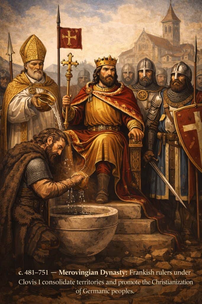 c. 481–751 — Merovingian Dynasty Frankish rulers under Clovis I