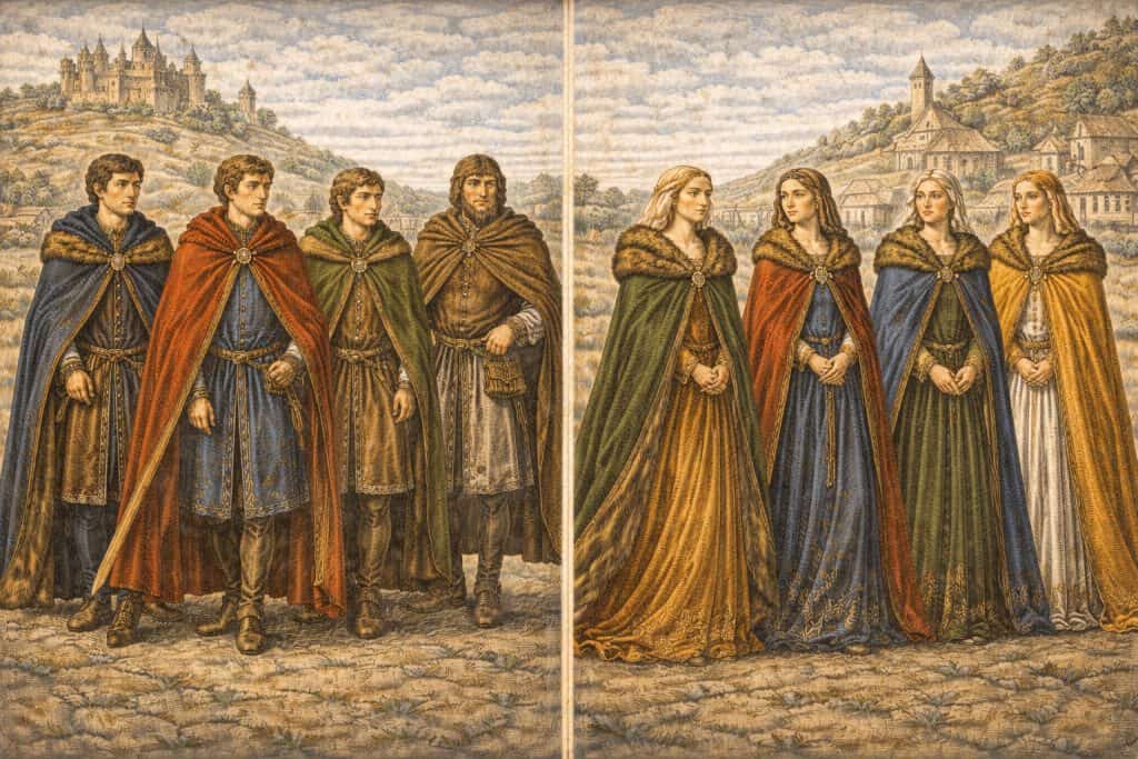 10 Essential Medieval Clothing Items Worn in the Middle Ages 5 medieval cloaks illustration