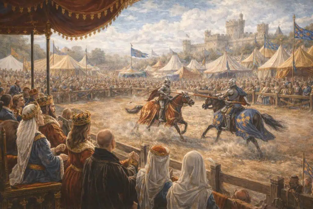 Medieval Fighting Games: Tournaments, Jousting, Archery, Wrestling & Combat Sports 1 medieval joust under a royal castle