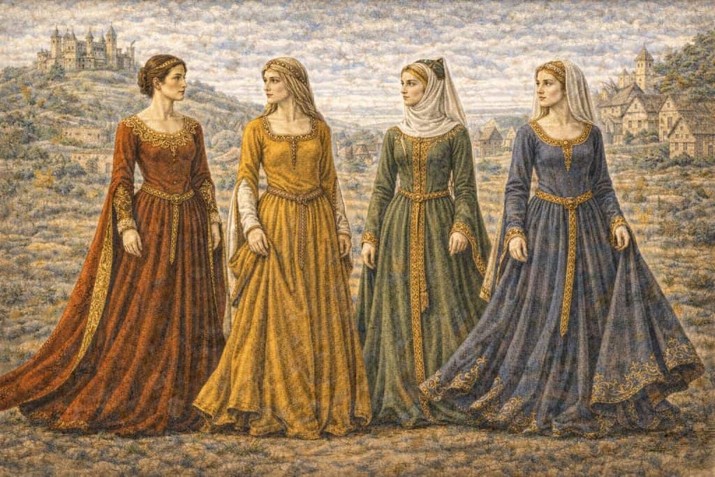 10 Essential Medieval Clothing Items Worn in the Middle Ages 9 medieval noblewomem in elegant gowns
